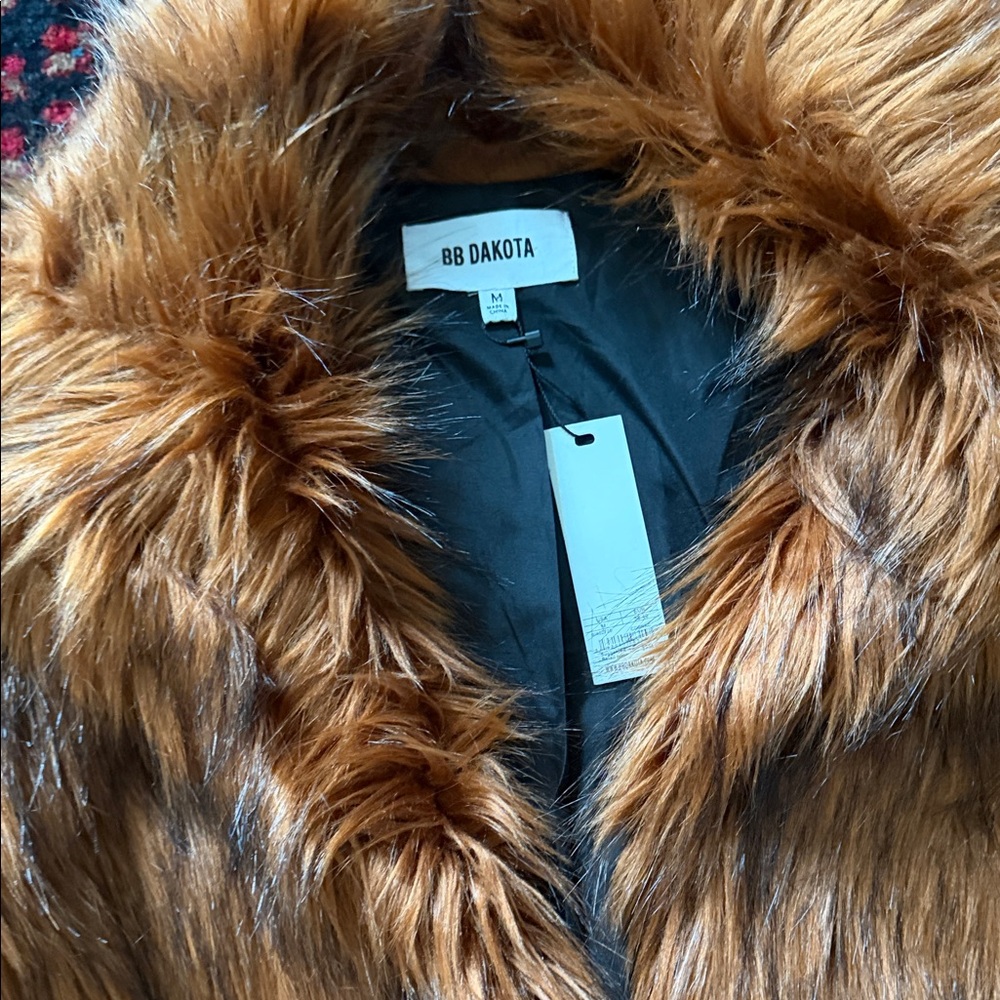BB Dakota Luxurious Faux Fur Jacket in Rich Brown